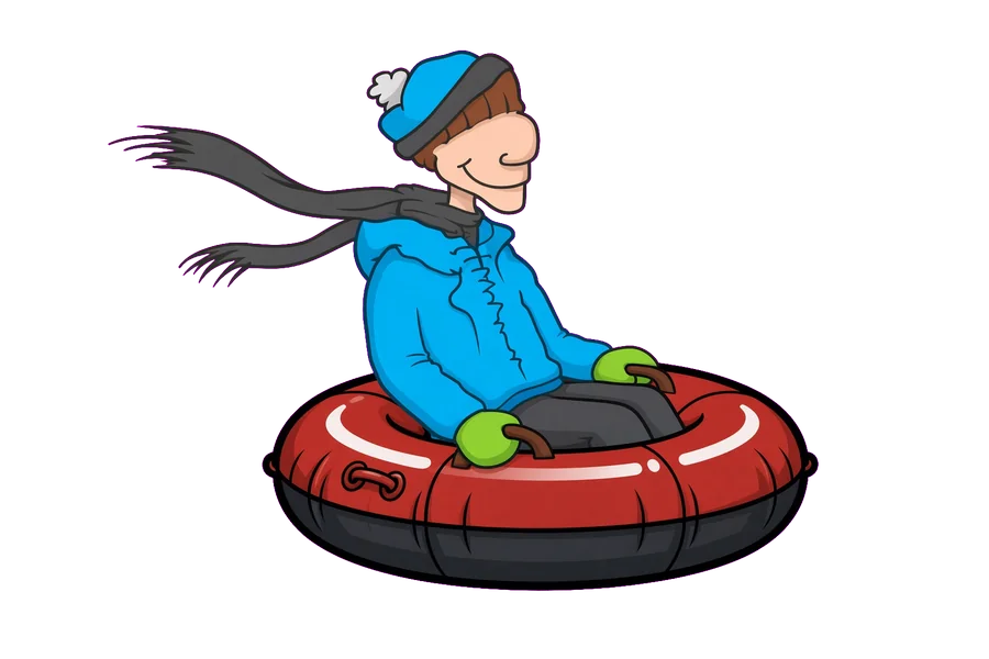 Henry riding a red snowtube